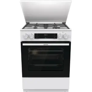 Brīvi stāvošs gāzes-elektriskais plīts Gorenje GK6C5WF — 4 gāzes zonas, elektriskā krāsns 71 L, 5 degļi, emaljēta virsma, energoefektivitātes klase A