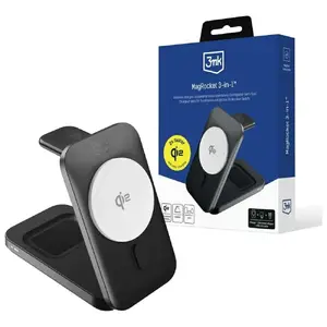 Inductive charger 3MK MagRocket 3in1 15W Qi2 MPP — wireless charging pad for phone, watch, earbuds, black