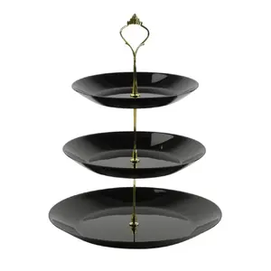 3-Tier Fruit Shelf Prymus-AGD SONIA Black Glass — 3 tiers, Ø19 / 21.5 / 27 cm