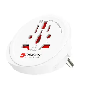 Travel adapter plug SKROSS World to Europe — universal input to European socket, white, 64×58×47 mm