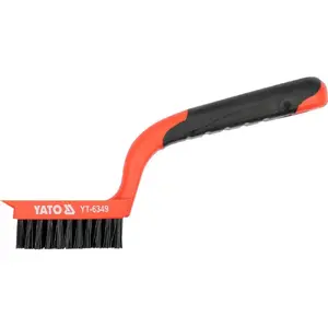 Wire brush YATO YT-6349, handheld cleaning brush, length 180 mm, plastic housing, PVC and rubber handle, black/orange