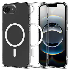 Phone case Spigen Crystal Flex (MagFit) for iPhone 16e, cover, transparent with white accents, fits 6.1" (15.5 cm) screen