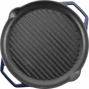 Cast iron frying pan Sourcing GRAND FEU FRYP34M — enameled, ribbed cooking surface, blue