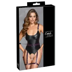 Боди Cottelli Collection связующее, без шагового шва, размер M, чёрное с съёмными бедренными ремнями и регулируемыми лямками