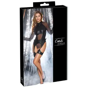 Боди Cottelli Collection бондажное (без паха) с отстегивающимися лямками и мягкими наручниками, L, черное