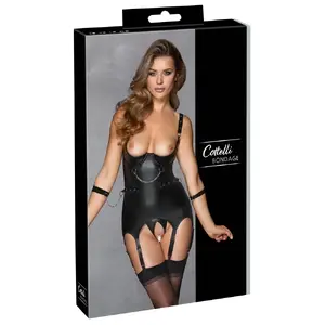 Basque Bondage Lingerie set Cottelli Collection 26331911051 — black, basque with underwire cups, crotchless string, adjustable suspender straps