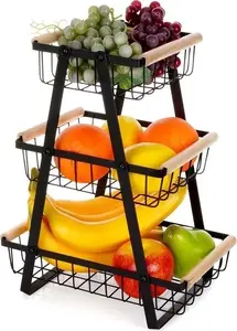 Metal fruit basket Vilde 3-tier black — 3-level metal fruit storage