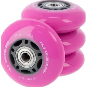Inline skate wheel set Nils Extreme PU 70x24 82A (4 pcs) pink with ABEC-7 bearings (8 pcs)