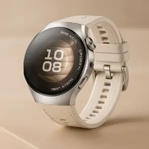 Смарт‑часы HUAWEI WATCH 5 — круглый корпус 42 мм из нержавеющей стали, 1.38" AMOLED, GPS, Bluetooth, 540 mAh, бежевый корпус с белым ремешком