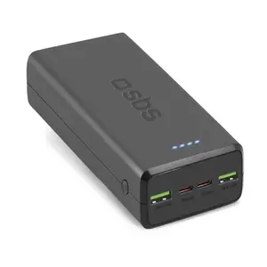Пауэрбанк SBS Mobile TTBB30000PD20K — Lithium Polymer 30000 mAh, 2× USB-A, 2× USB-C, выход 1,5 А, чёрный
