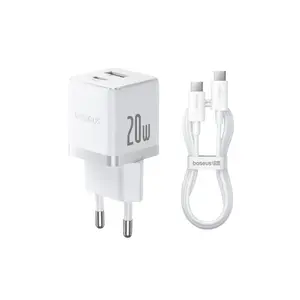 Sienas ātrais lādētājs Palm 20W USB + USB-C QC3.0 PD3.0 ar USB-C kabeli 1 m, balts