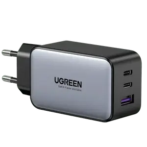 UGREEN Nexode Air 65W sienas lādētājs ar 1x USB-A un 2x USB-C pieslēgvietām GaN ātrā uzlāde pelēkā krāsā