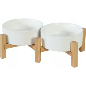 Ceramic Pet Bowl Set ZOLUX KEREAMO DUO on Stand 2×300 ml White