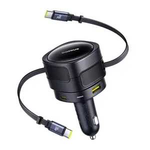 Baseus Enjoyment Max auto lādētājs ar USB-C+USB-C kabeļiem un USB-A+USB-C pieslēgvietām 90 W melns