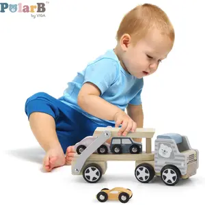 Игровой набор Viga PolarB: деревянный автовоз с двумя машинками