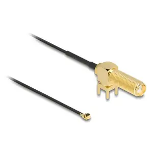 DeLOCK Antenna Cable SMA 90° PCB jack bulkhead coaxial cable 0.15 m I-PEX MHF1 Black Gold