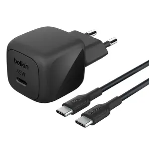 Universāls iekštelpu tīkla lādētājs Belkin BOOSTCHARGE WCA013kq1MBK-B6 ar USB Type-C pieslēgvietu un 45W ātrās uzlādes atbalstu