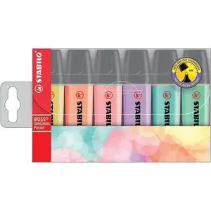 Pārzīmētājs Stabilo Boss Pastel komplekts 6 krāsas — 6 marķieri ar slīpu uzgali