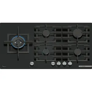 Gas hob Bosch Serie 6 PPM9A6I40 90 cm, 5 gas zones, tempered glass, cast iron pan supports, front rotary controls