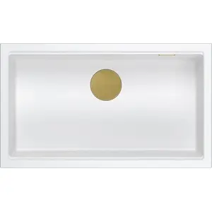 Sink GraniteQ LOGAN 110 1-bowl under-mounted granite sink 76x44x23.5 cm snow white with manual gold siphon
