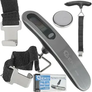 Ceļojumu bagāžas āķa svari GEKO G71153 — portatīvi ar LCD, ietilpība 50 kg, rokas svari