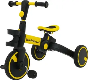 Children’s tricycle SporTrike Happy Bike 3in1, yellow — convertible 3-wheel ride-on