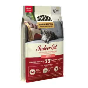 Sausā kaķu barība ACANA Highest Protein Indoor Cat 4,5 kg — vista, 38% olbaltumvielu, pieaugušiem iekštelpu kaķiem
