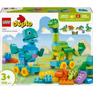 Construction toy LEGO DUPLO 10451 Dinosaurs on Wheels 3-in-1 set, 108 pieces, age 3+, height 220 mm