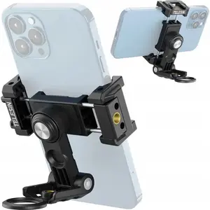 Telesin phone tripod grip PM-001 — foldable smartphone mount with dual 1/4" threads and 360° ISO rotation