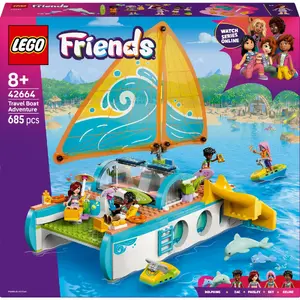 LEGO Friends playset Travel Boat Adventure 42664 — 685 pieces, 4 mini-dolls, ages 8+, 260×190×320 mm
