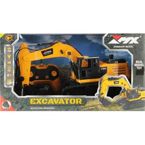 Toy remote-controlled construction digger by mega creative — model Z6801A, dimensions approx. 39×21×17 cm