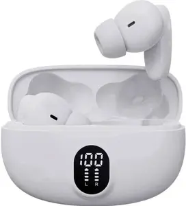 True wireless earbuds DENVER TWE-57W — white, in-ear Bluetooth stereo buds, charging case included