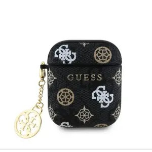 Protective AirPods Case GUESS Peony Charm Black for Apple AirPods (wireless earbuds) — hard shell cover