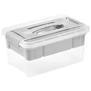 Storage box with lid keeeper Henri 19×29×14 cm light gray transparent