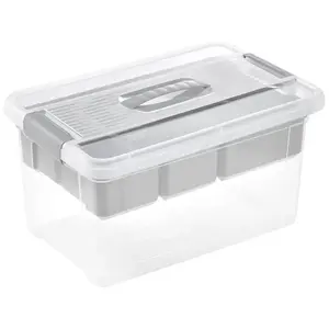 Storage box with lid keeeper Henri 29×41×20 cm 16 L, light gray transparent