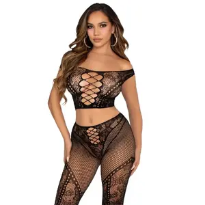 Crop Top and Fishnet Legging Leg Avenue One Size Black D-243078