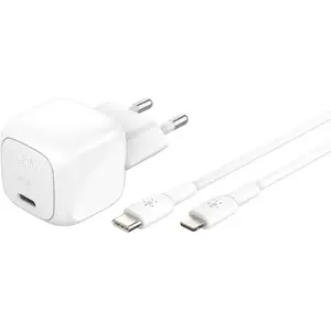 30W USB-C lādētājs Belkin WCA008KQ1MWH-B5 PD PPS, kompakts barošanas adapteris tālruņiem un planšetdatoriem