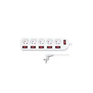 Сетевой фильтр Solight PP143 с 5 розетками и кабелем 2 м, белый