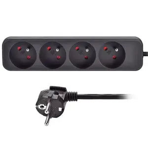 Power extension Solight PP28 — 3 m cable, 4× Type E AC outlets, 230 V, 10 A, 2500 W, indoor, black