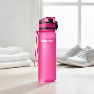 Ūdens filtrēšanas pudele Aquaphor Filter Bottle City 500 ml, maināms filtrs 150 l, noņem hloru, smagos metālus, alergēnus (rozā)