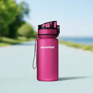 Фильтр-бутылка Aquaphor City 350 мл — сменный картридж 150 л, удаляет хлор и тяжелые металлы, розовая, бархатистое покрытие