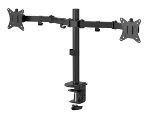 eSTUFF GLB227002 Dual Monitor Desk Mount for 17 to 32 Inch Screens with Clamp, Height Adjustment, Swivel, Tilt, and VESA up to 100x100 mm in Black
