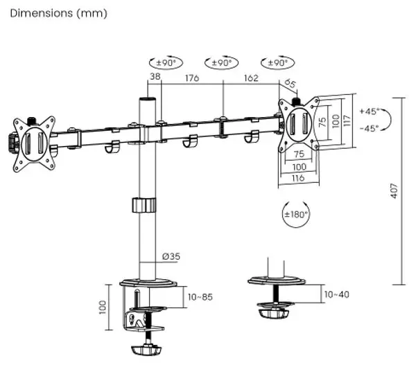 eSTUFF GLB227002 Dual Monitor Desk Mount Photo 6