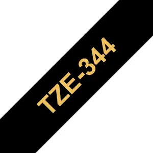 Laminated label tape Brother TZe-344 18mm (1.8 cm) Gold on black, 8 m, thermal transfer