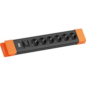 Сетевой фильтр Bachmann CONNECTUS с 6 розетками CEE7/3, 1 переключатель, кабель 2,0 м, вилка CEE7/7, черно-оранжевый
