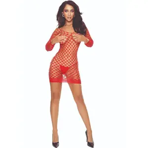 Бодистокинг PASSION BS108 Grid Red – цельный полупрозрачный эротический костюм с сетчатым рисунком