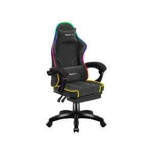 Spēļu krēsls huzaro Force 3.7 RGB Black — universāls ergonomisks krēsls, sēdekļa augstums 42–51 cm, leņķis 90–140°, 5 riteņi