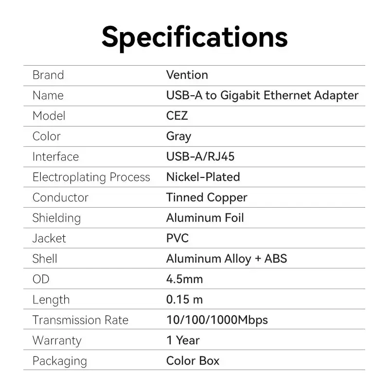 Vention CEZ USB to Gigabit Ethernet Adapter Photo 2
