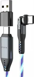USB-C 2‑in‑1 kabelis STATIK PowerPivot Pro 2 m ar rotējošu kontaktu zils gaismojošs