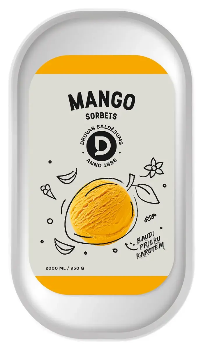 Druvas saldējums Mango sorbets 1000 ml